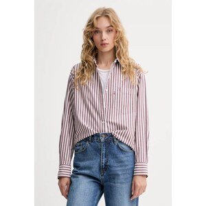 Pamučna košulja Levi's za žene, boja: smeđa, relaxed, s klasičnim ovratnikom, 001HM