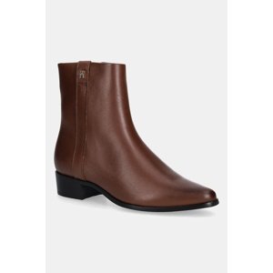 Kožne gležnjače Tommy Hilfiger TH LEATHER POINTY ZIP BOOTIE boja: smeđa, s debelom potpeticom, FW0FW08980