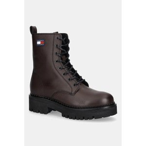 Kožne čizme Tommy Jeans TJW URBAN LACE UP BOOT boja: smeđa, ravni potplat, EN0EN02907