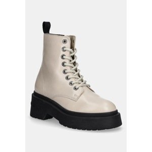 Kožne čizme Tommy Jeans TJW CHUNKY SHINY LEATHER BOOT boja: bež, s platformom, EN0EN02848