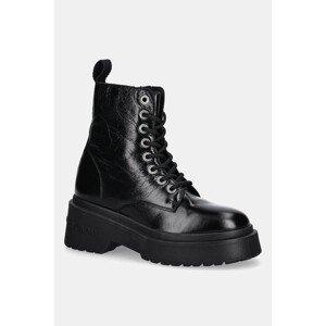 Kožne čizme Tommy Jeans TJW CHUNKY SHINY LEATHER BOOT boja: crna, s platformom, EN0EN02848