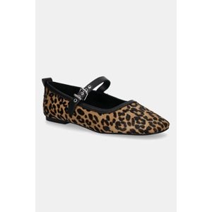 Kožne balerinke Tommy Jeans MARYJANE LEOPARD BALLERINA boja: smeđa, EN0EN02885