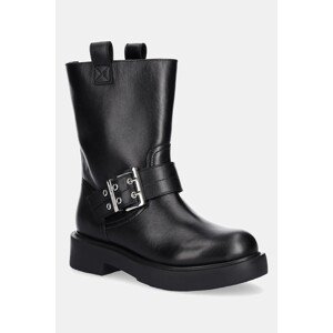 Kožne gležnjače Love Moschino boja: crna, ravni potplat, JA24064G1NIA000A