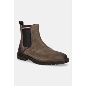 Gležnjače od brušene kože Tommy Hilfiger CLEATED HILFIGER SUEDE CHELSEA boja: smeđa, FM0FM05560
