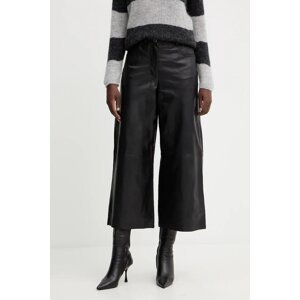 Kožne hlače Weekend Max Mara BLANC boja: crna, široke, visoki struk, 2525436012600