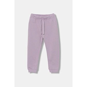 Dječji pamučni donji dio trenirke United Colors of Benetton boja: ljubičasta, bez uzorka, 3J70GF01N