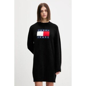 Haljina s primjesom vune Tommy Jeans boja: crna, mini, oversize, DW0DW21462