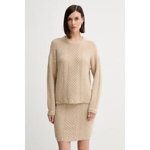 Pulover s dodatkom vune Twinset boja: bež, lagane, 252AP3043