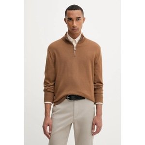 Vuneni pulover Calvin Klein za muškarce, boja: smeđa, lagane, s poludolčevitom, LV04LD318G