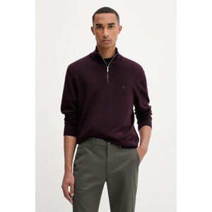 Vuneni pulover Calvin Klein za muškarce, boja: bordo, lagane, s poludolčevitom, LV04LD318G