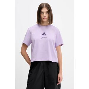 Pamučna majica adidas x Mercedes za žene, boja: ljubičasta, JX8816