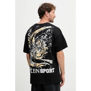 Pamučna majica PLEIN SPORT boja: crna, s tiskom, FAEC MTK8368 STE001N