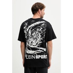 Pamučna majica PLEIN SPORT boja: crna, s tiskom, FAEC MTK8368 STE001N