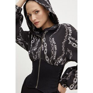 Pamučna dukserica Versace Jeans Couture za žene, boja: crna, s kapuljačom, s uzorkom, 77HAI3A4 FS159