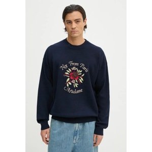 Vuneni pulover Drôle de Monsieur Le Maille Slogan Fleurs boja: tamno plava, E.PO162.WO007.NY Le Maille Slogan Fleurs