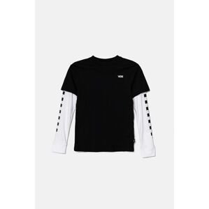Dječja pamučna majica dugih rukava Vans BY LONG CHECK TWOFER boja: crna, s tiskom, VN0A49OYBLK1