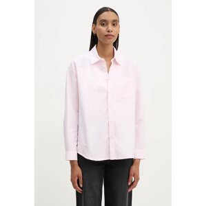 Pamučna košulja A.P.C. chemise boyfriend logo za žene, boja: ružičasta, relaxed, s klasičnim ovratnikom, COGUH.F12550