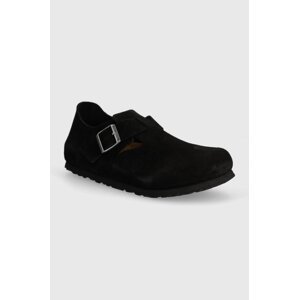 Cipele od brušene kože Birkenstock London za žene, boja: crna, ravni potplat, 1028078