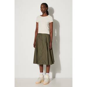 Pamučna suknja Vans Premium Classics LX A-Line Ruched Skirt boja: zelena, midi, širi se prema dolje, VN000GZ5KCZ1