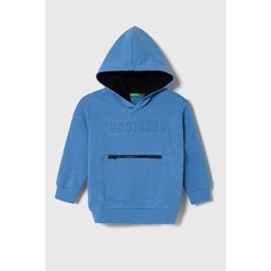 Dječja pamučna dukserica United Colors of Benetton s kapuljačom, s tiskom