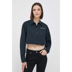 Košulja Calvin Klein Jeans za žene, boja: crna, relaxed, s klasičnim ovratnikom
