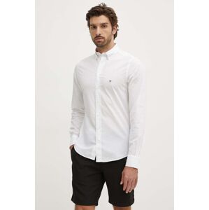 Pamučna košulja Gant za muškarce, boja: bijela, slim, s button-down ovratnikom