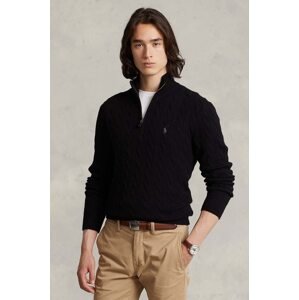 Vuneni pulover Polo Ralph Lauren za muškarce, boja: crna, s poludolčevitom