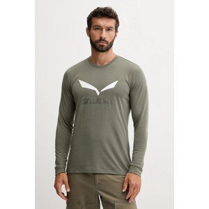 Sportska majica dugih rukava Salewa Solidlogo boja: zelena, s tiskom
