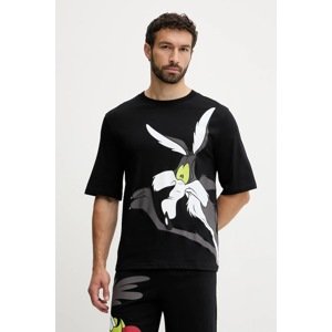 Pamučna pidžama United Colors of Benetton boja: crna, s tiskom, 30964P02V