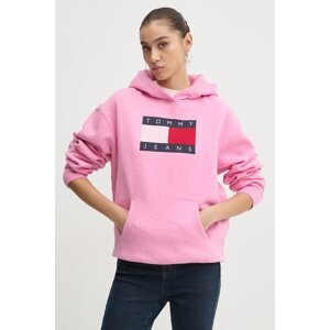 Dukserica Tommy Jeans za žene, boja: ružičasta, s kapuljačom, s tiskom, DW0DW19407