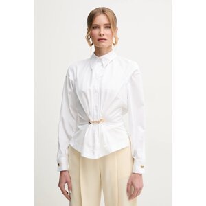 Pamučna košulja Elisabetta Franchi za žene, boja: bijela, regular, s klasičnim ovratnikom, CA04851E2