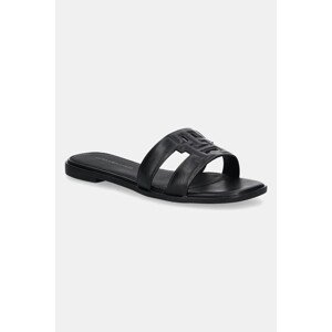 Kožne natikače Tommy Hilfiger TH LOGO STRAP MULE za žene, boja: crna, FW0FW08671