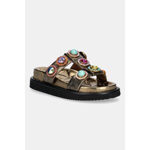 Kožne natikače Kurt Geiger London Orson Crystal Sandal za žene, boja: zlatna, s platformom, 9107168109