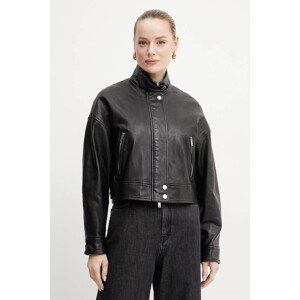Kožna jakna Weekend Max Mara boja: crna, za prijelazno razdoblje, oversize, 2515441011600