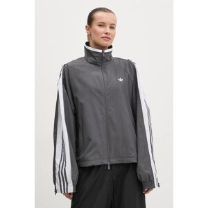 Jakna adidas Originals WOVEN TT ZIP za žene, boja: siva, za prijelazno razdoblje, oversize, JY8879