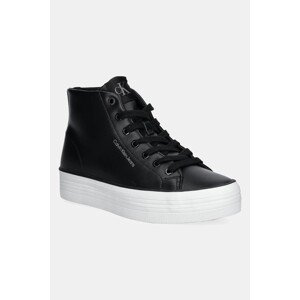 Kožne tenisice Calvin Klein Jeans BOLD VULC FLATF MID LTH IN za žene, boja: crna, YW0YW01634