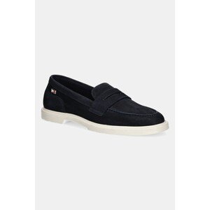 Mokasinke od nubuk kože Tommy Hilfiger FLAG SOFT NUBUCK LOAFER za žene, boja: tamno plava, ravni potplat, FW0FW08679