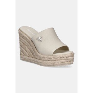 Natikače Calvin Klein Jeans WEDGE ROPE SLIDE MG za žene, boja: bež, klin peta, YW0YW01699