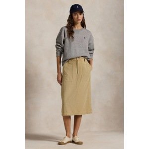Pamučna suknja Polo Ralph Lauren RICKY MD SK boja: bež, midi, širi se prema dolje, 211959051