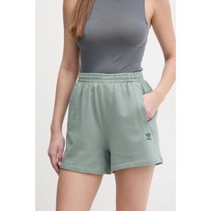 Pamučne kratke hlače adidas Originals Essential za žene, boja: zelena, bez uzorka, visoki struk, JJ3463