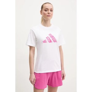 Pamučna majica adidas Camo za žene, boja: bijela, JN9107