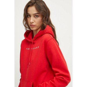 Dukserica Tommy Jeans za žene, boja: crvena, s kapuljačom, s aplikacijom, DW0DW17324