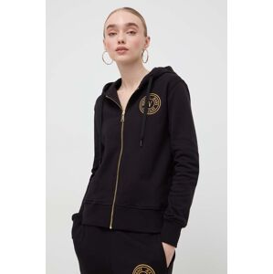 Pamučna dukserica Versace Jeans Couture za žene, boja: crna, s kapuljačom, s aplikacijom