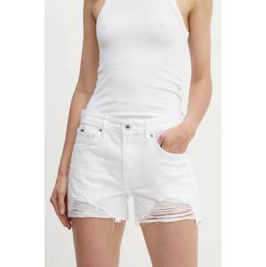 Traper kratke hlače Pepe Jeans RELAXED SHORT MW za žene, boja: bijela, bez uzorka, srednje visoki struk, PL801110TB9
