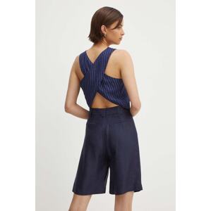 Laneni top Sisley boja: tamno plava