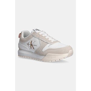 Kožne tenisice Calvin Klein Jeans TOOTHY RUNNER IRREGULAR LINES W boja: bež, YW0YW00934